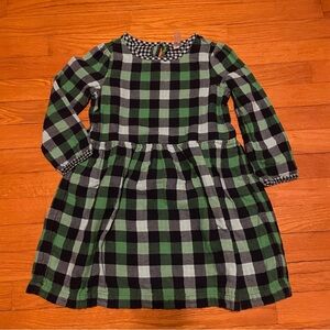 Primary Girls 6-7 Green and Black Plaid Long-Sleeve Dress Soft Cozy Classic